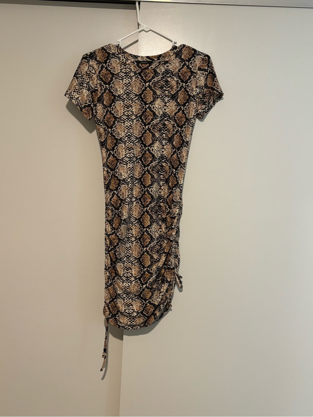 Snake Print Short Sleeve Ruched Midi Dress